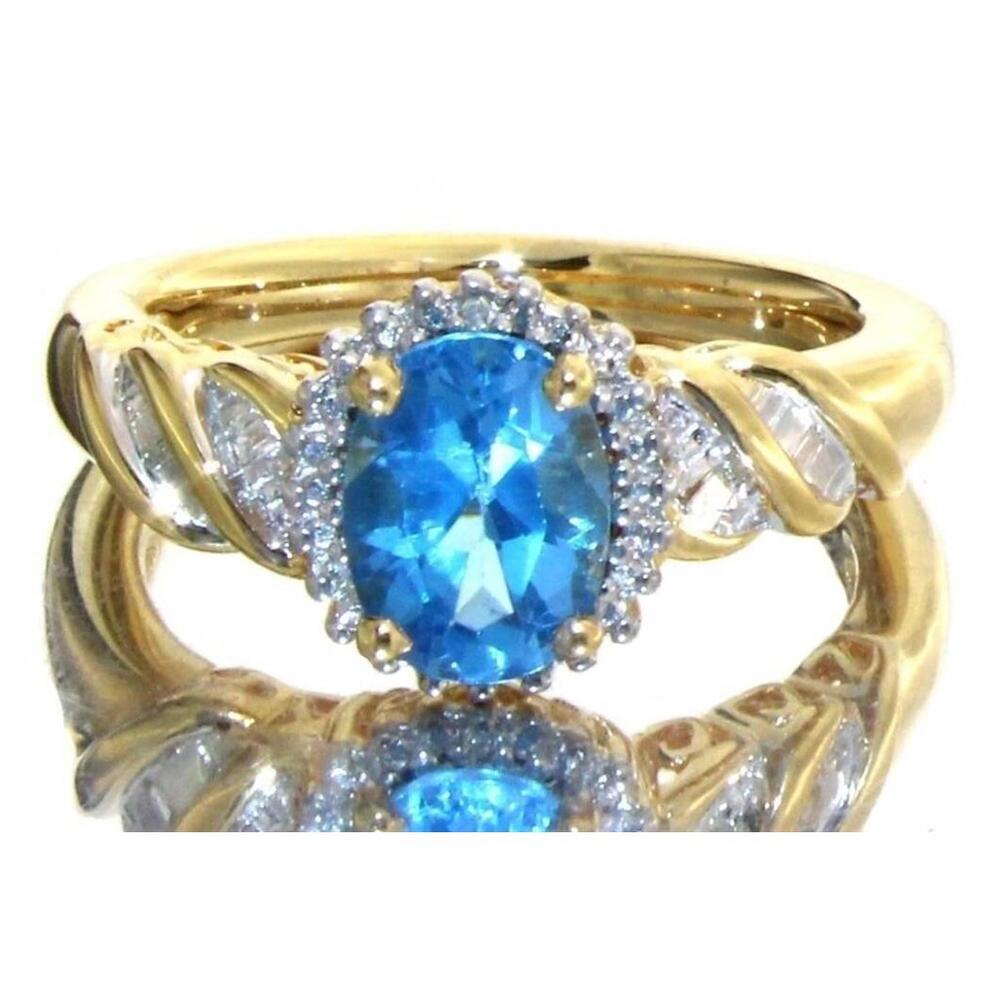 2 Ct Lab Blue Topaz & Genuine Natural Diamond Ring 14K Gold Overlay sz 9.75 61.5